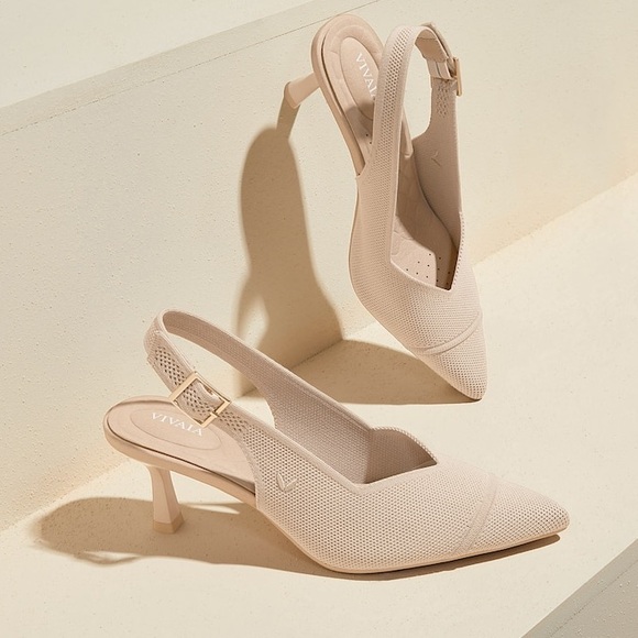 Vivaia Shoes - Vivaia Addison Pointed Toe Slingback Sandals Heels Almond Neutral Cream Size 9